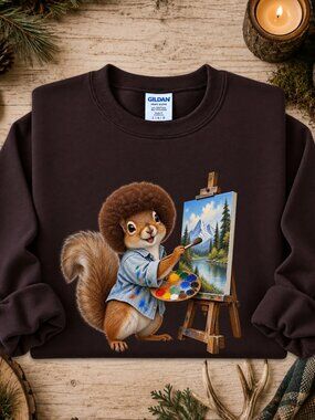 Funny Painting Squirrel Sweatshirt Adult Unisex Graphic Crewneck Art Animal